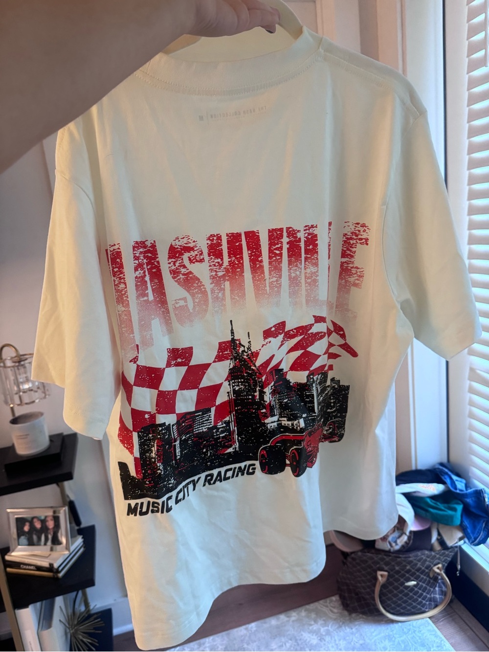 Nashville Music City Racing Graphic Tee - Cream with Red & Black Print